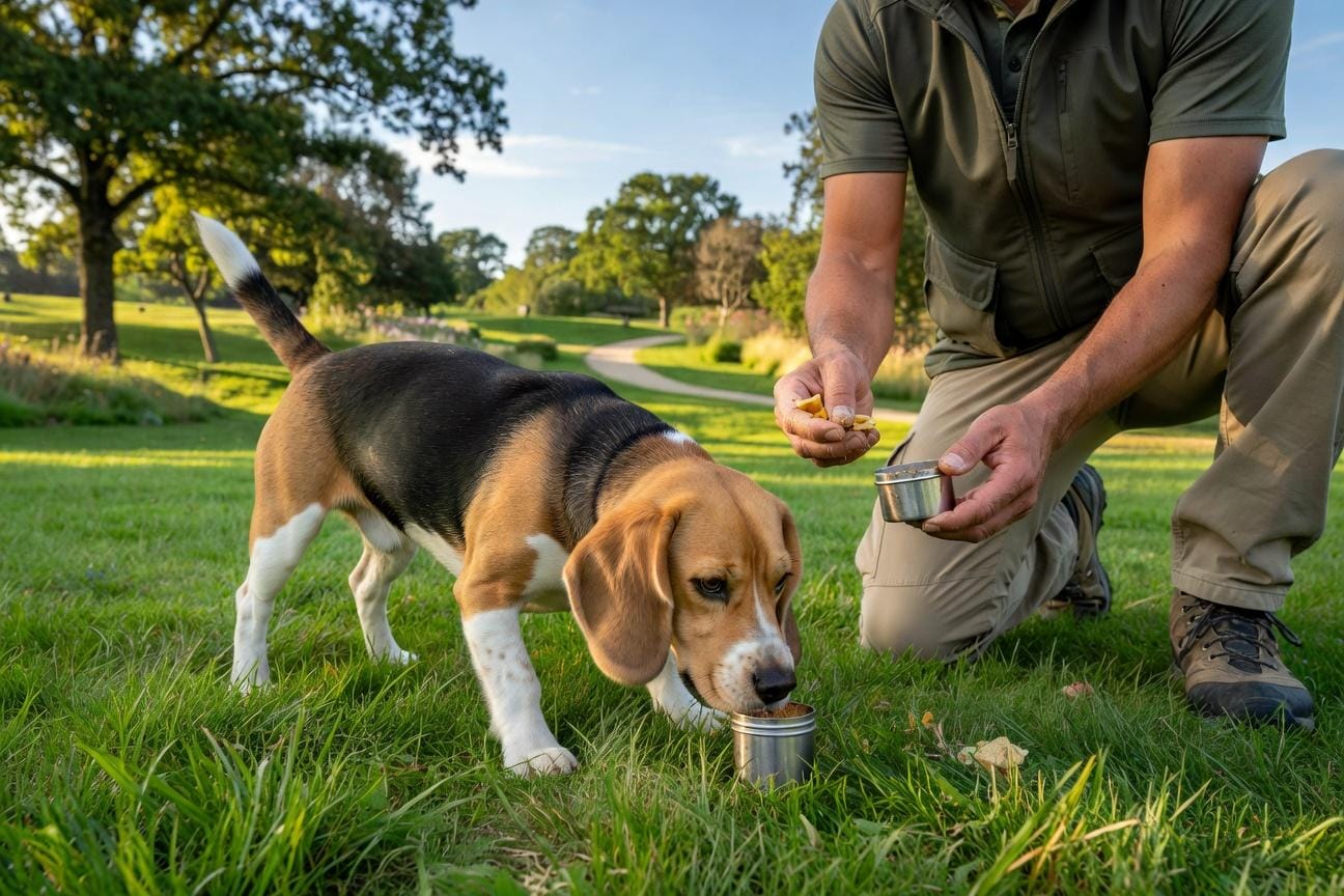 Beagle w noseworku – trening węchowy krok po kroku