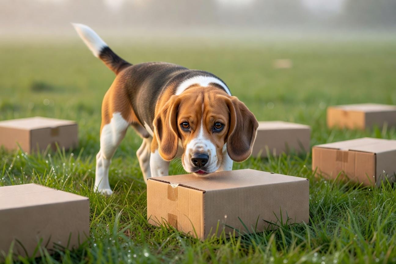 Beagle w noseworku – trening węchowy krok po kroku