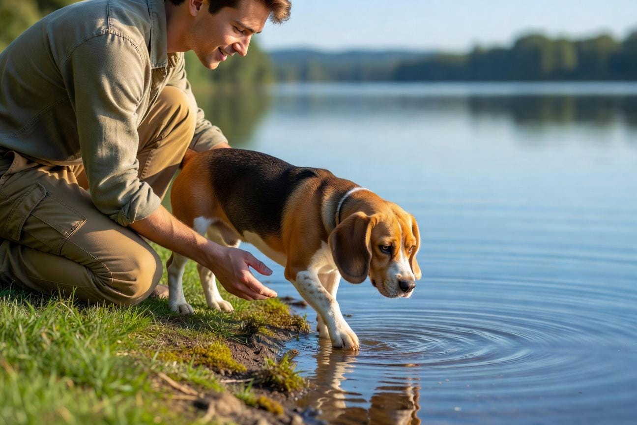 Jak oswoić beagle’a z wodą, pływaniem i kąpielą