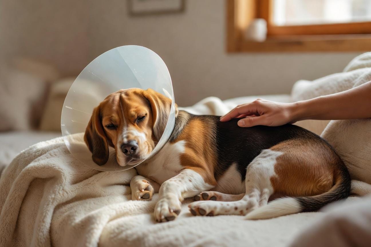 Rekonwalescencja Beagle'a po zabiegu w warunkach domowych