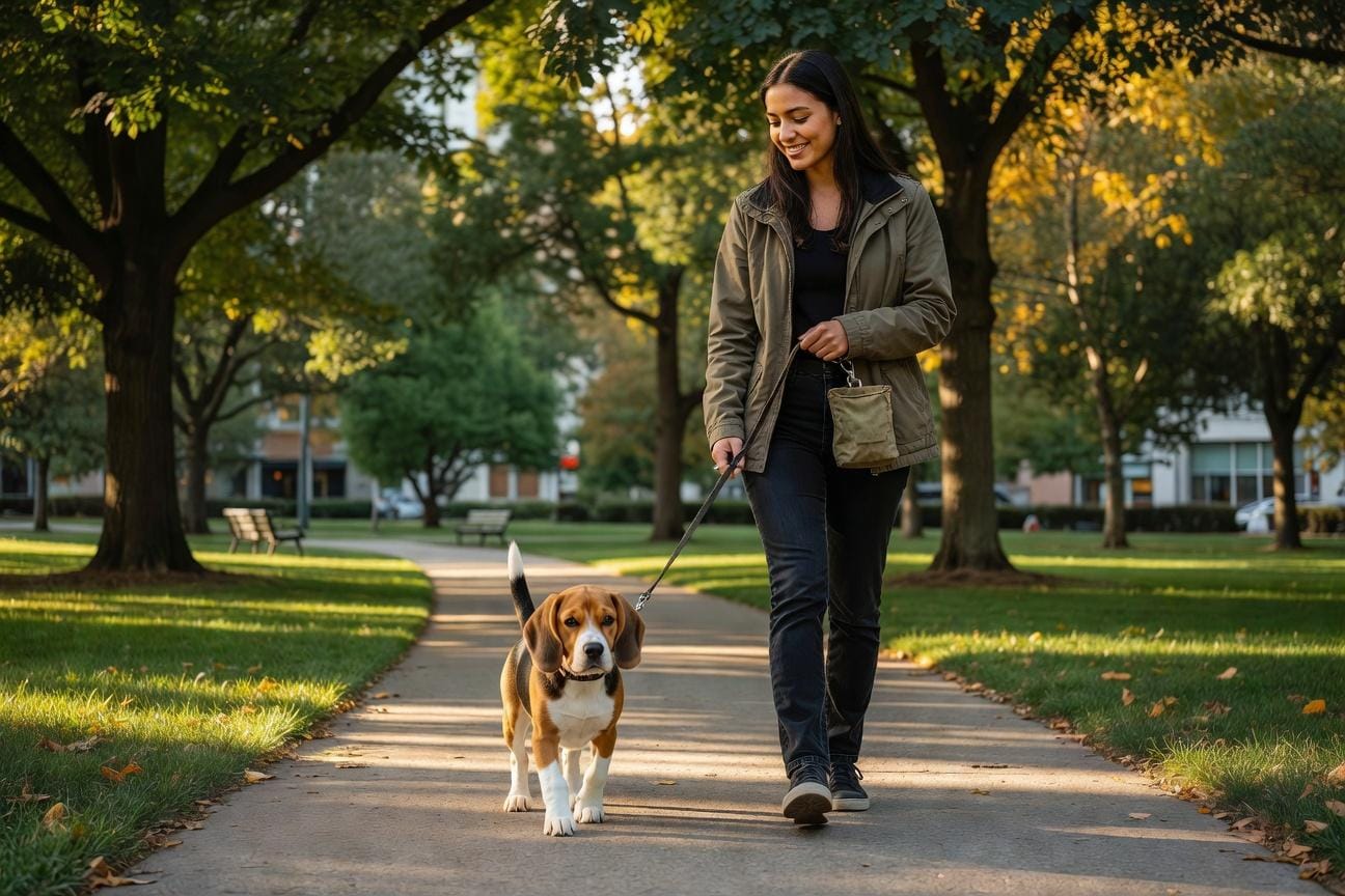 Trening spacerowy beagle'a od pierwszego dnia życia